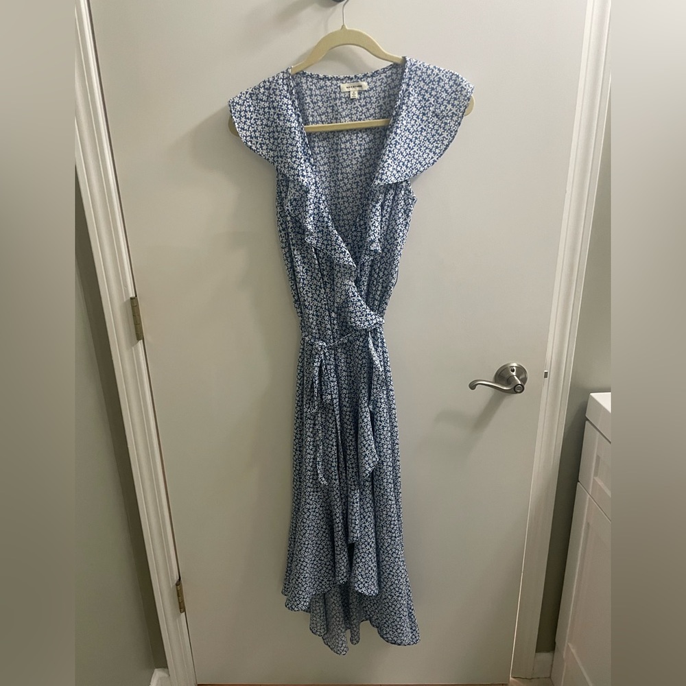 Blue floral wrap maxi dress- size small